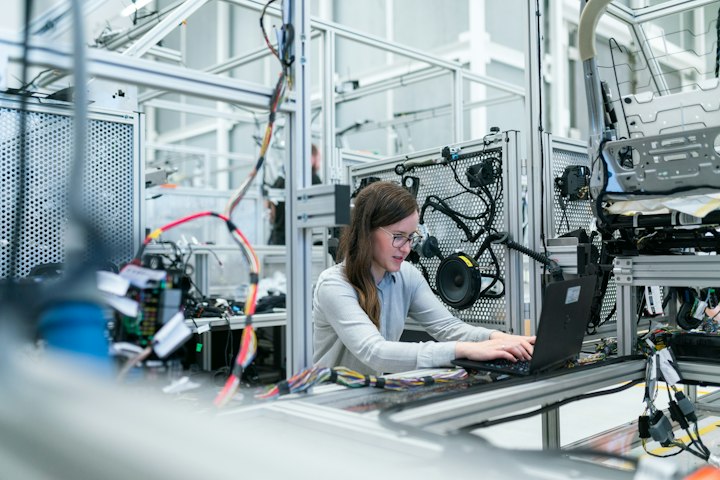 Engineer in a semiconductor cleanroom